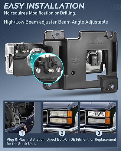 Miniatura 7 de Nilight Conjunto de faros delanteros compatible con 1988-1998 CK 150025003500 GMC Sierra 1992-1994 Blazer Yukon 1994-1999 Tahoe Pickup Truck carcasa
