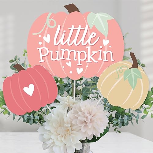 Miniatura 3 de Big Dot of Happiness Girl Little Pumpkin - Juego de 15 palos de centro de mesa para fiesta de cumpleaños de otoño o baby shower