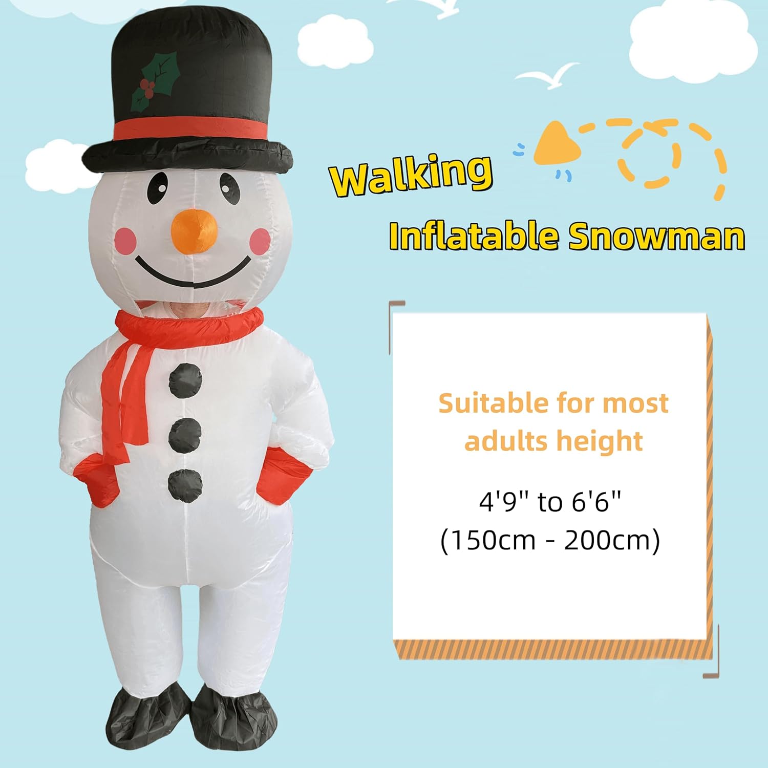 Inflatable Christmas Snowman Costume Funny Blow up Blowup Costumes for Adults Men Halloween Holiday Cosplay - Image 6