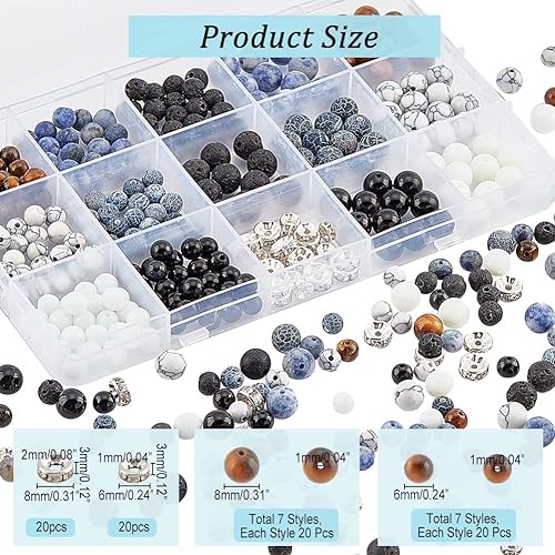 Miniatura 3 de NBEADS Juego de aproximadamente 600 cuentas de piedra natural, cuentas de piedras naturales de 0.236 y 0.315 pulgadas, cuentas redondas sueltas de