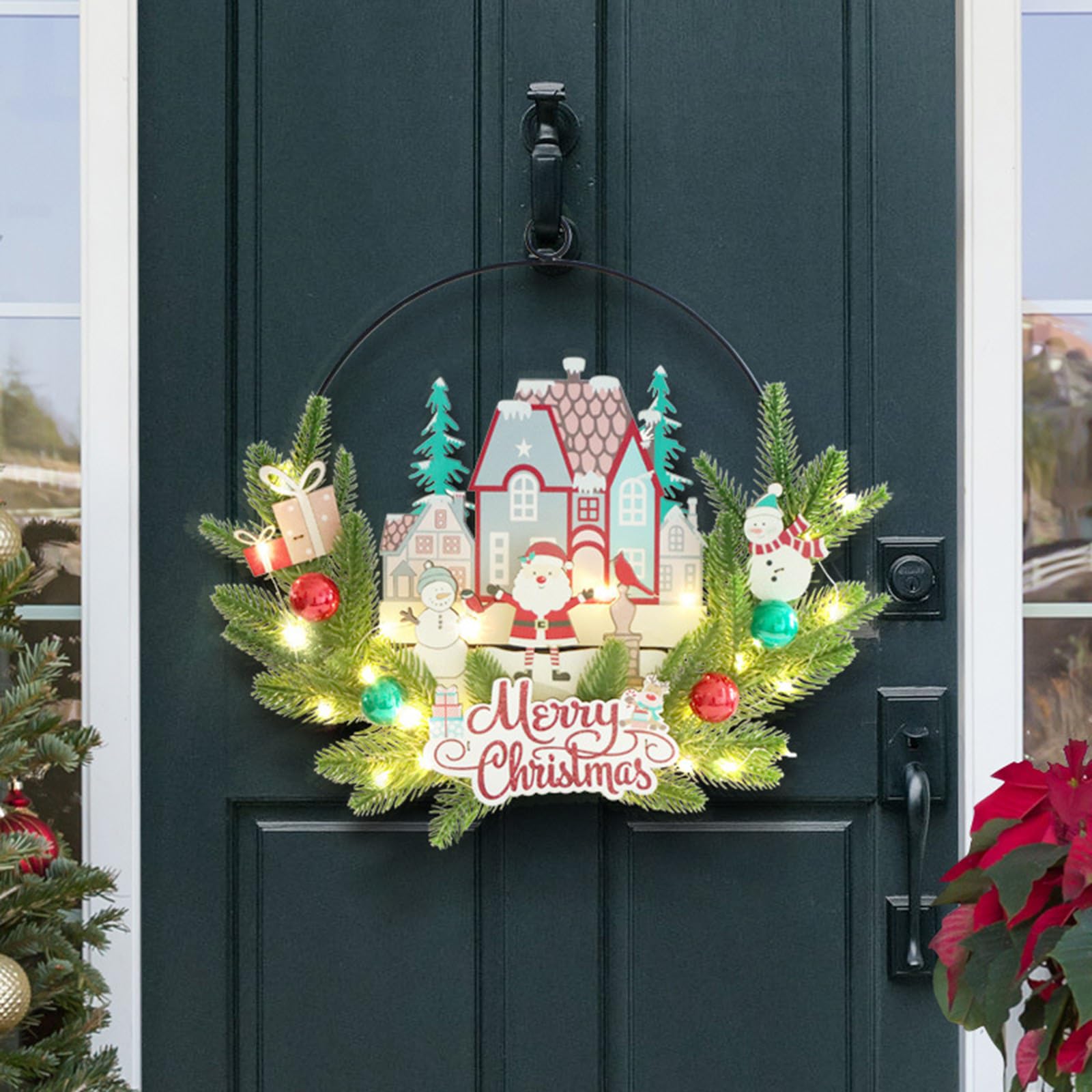 Papá Noel, placa de madera, guirnalda iluminada con LED, decoración de puerta, decoración para Navidad, fiesta, decoración del hogar, decoración interior y exterior