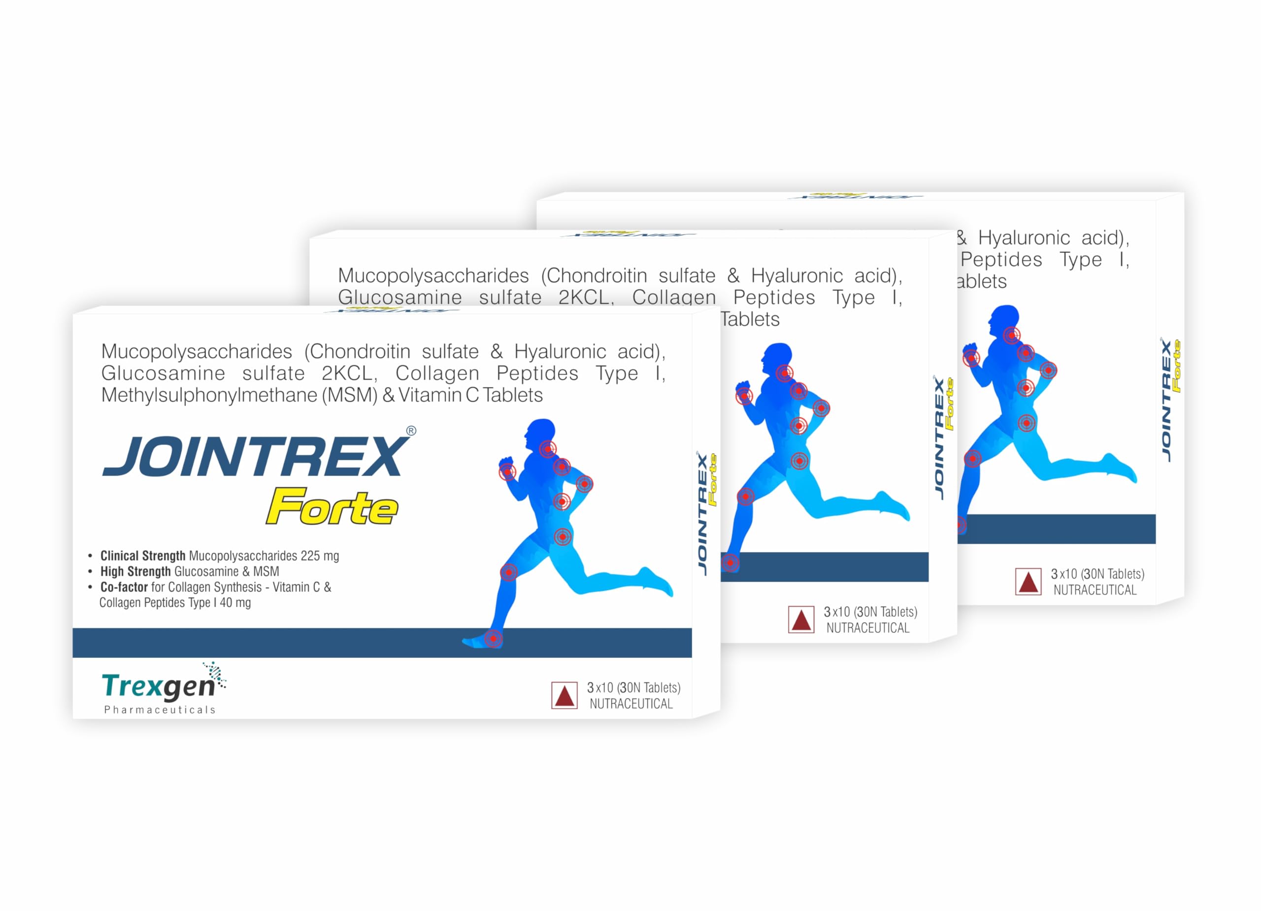 Trexgen Jointrex ® Forte Joint and Cartilage Complex with Mucopolysaccharides 225 Mg, High Strength Glucosamine 750 mg, MSM 250 mg, Collagen Type 40 mg and Vitamin C (3x30=90 Tablets)-image-48