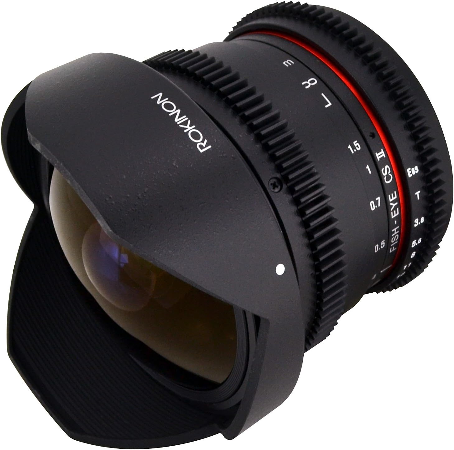 Rokinon RKHD8MV-C HD 8mm t/3.8 Fisheye Fixed Lens for Canon with De-clicked Aperture and Removable HoodWide-Angle Lens