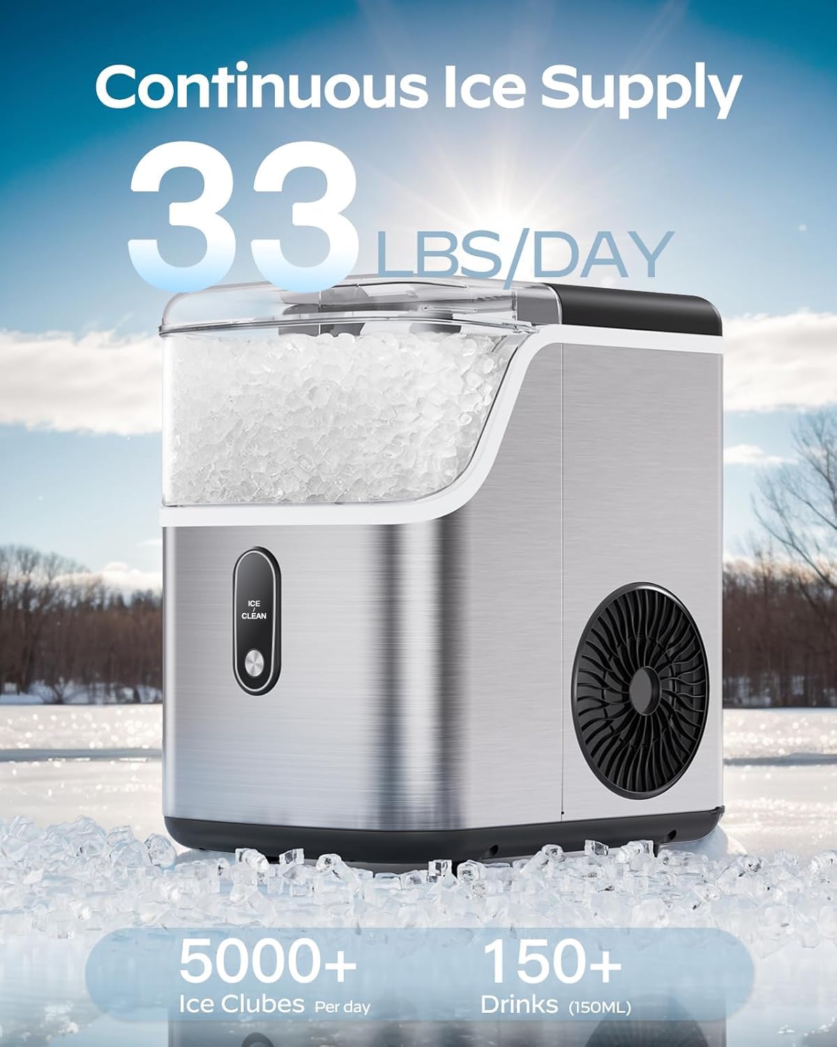 Silonn Nugget Ice Maker Countertop with WiFi Function - 44lbs/24h Crushed Ice Machine, Front Pull-Out Water Tank & Removable Basket, Stainless Steel Finish for Home Kitchen on Fridge.com