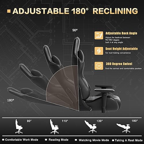 Miniatura 4 de resiova Silla de juegos para adultos, silla ergonómica de oficina, silla de carreras, silla de videojuegos de respaldo alto con reposacabezas de