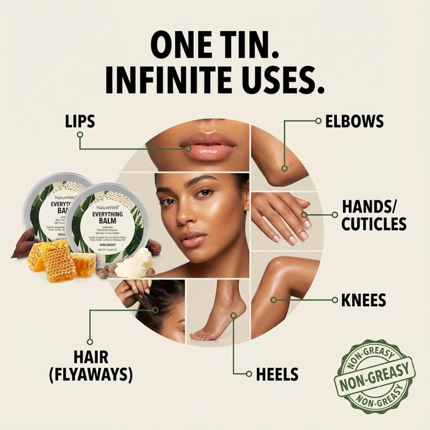 NATURE WELL Multi-Use Everything Balm, Moisture-Rich & Nourishing Formula Soothes Chapped Lips, Dry Elbows, Knees, Heels, Hands, Cuticles, or Flyaway Hairs, Non-Greasy, Unscented, Pack of 2 (2 Oz Ea) - Image 3