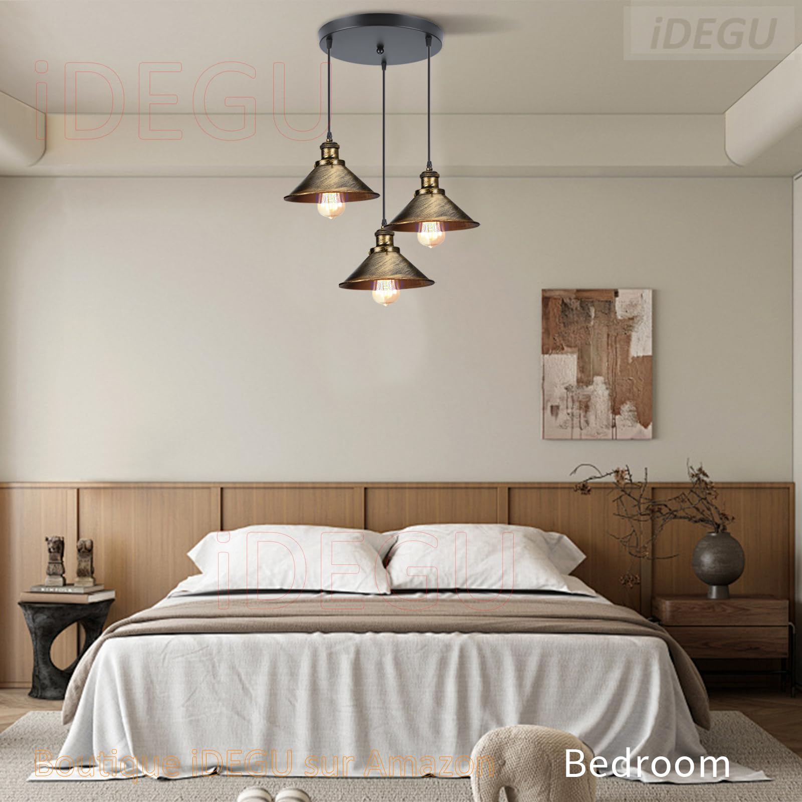 iDEGU 3 wiszące lampy przemysłowe Retro żyrandol sufitowy design Edison metalowa lampa vintage do jadalni, salonu, sypialni, baru, kuchni (22 cm, koło, brąz)