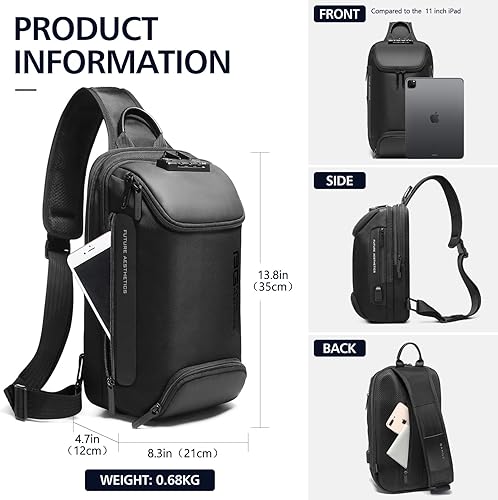 Miniatura 5 de Tfro & Cile Bolso bandolera para hombre, bolsos cruzados, mochilas de hombro, mochila casual, mochila de pecho negro para senderismo montar,