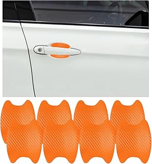 Ziciner 8 PCS Car Door Handle Sticker, Carbon Fiber Texture Auto Door Handle Protective Films, Anti-Scratches Door Side Handle Paint Guard, Universal Vehicle Accessories for Most Car (Orange)