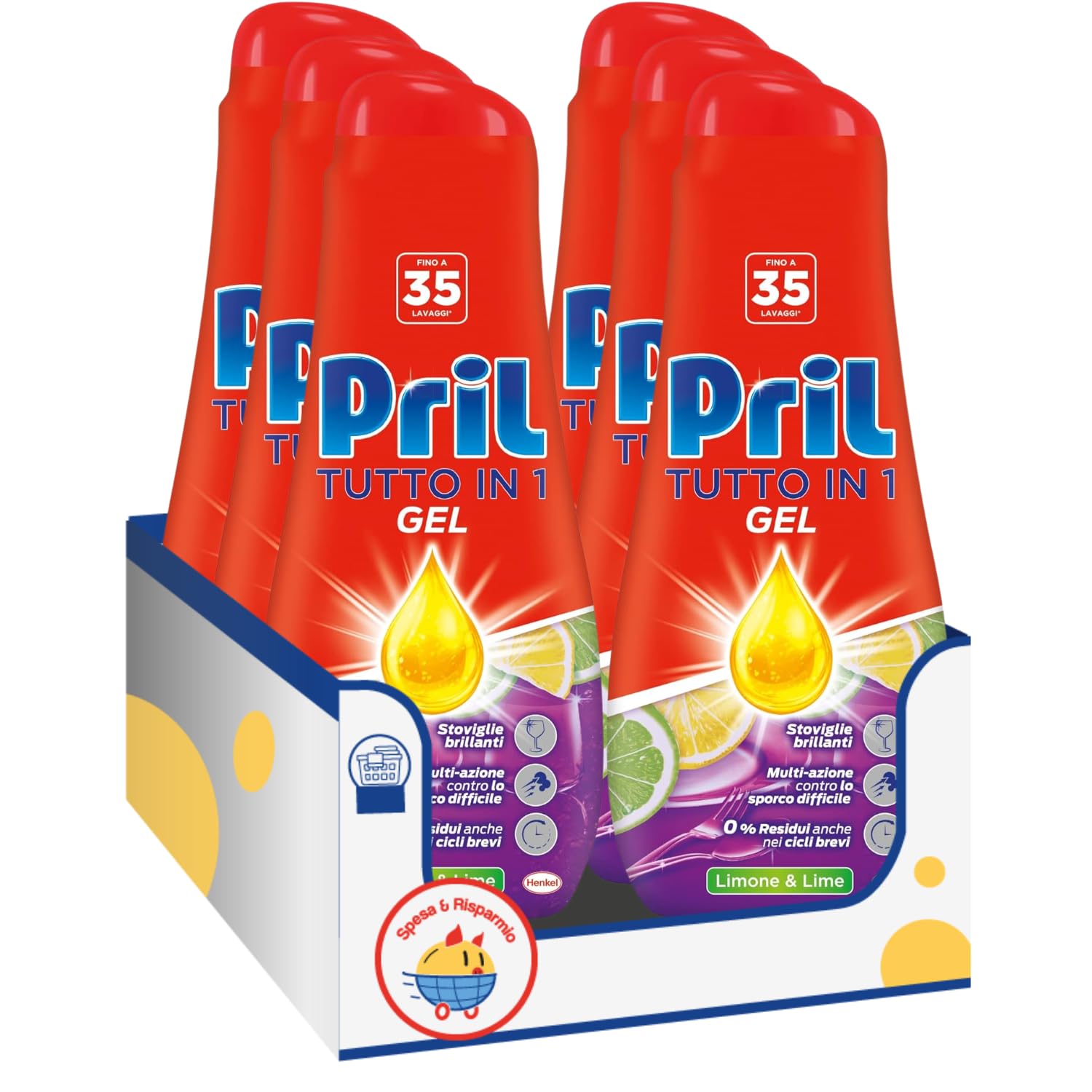 Gel Lavastoviglie All in One al Limone e Lime – Detersivo Liquido Multi-Azione – Azione Brillantante, Anticalcare e Sgrassante – 35 Lavaggi – Variazioni 4/6/8/10 Pezzi (6)