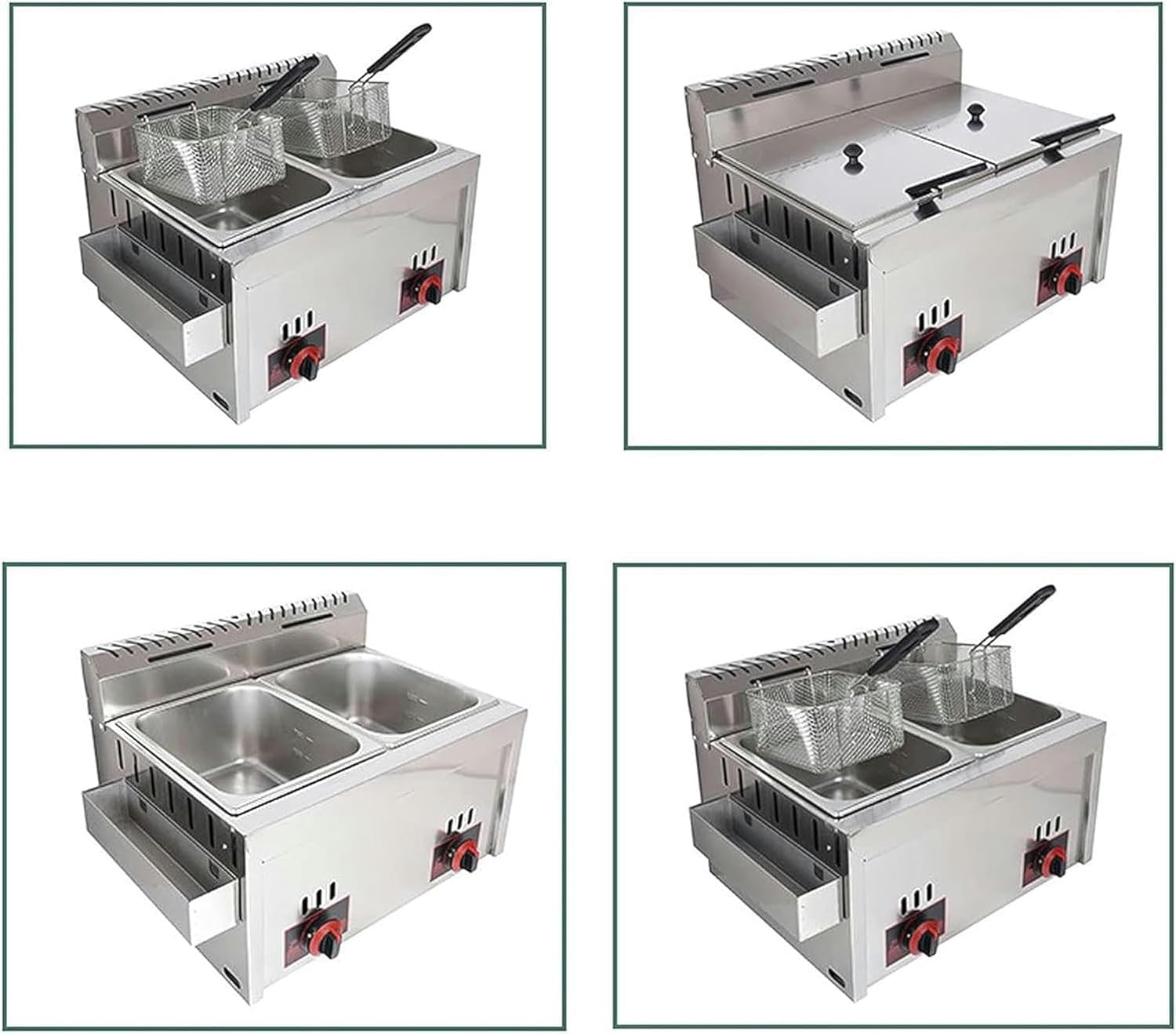 XENITE Professional Gas Fryer, 10L*2 Double Commercial Gas Fryer Stainless Steel Chicken Chips Fryer with Basket Scoop for Commercial Restaurant Home Kitchen