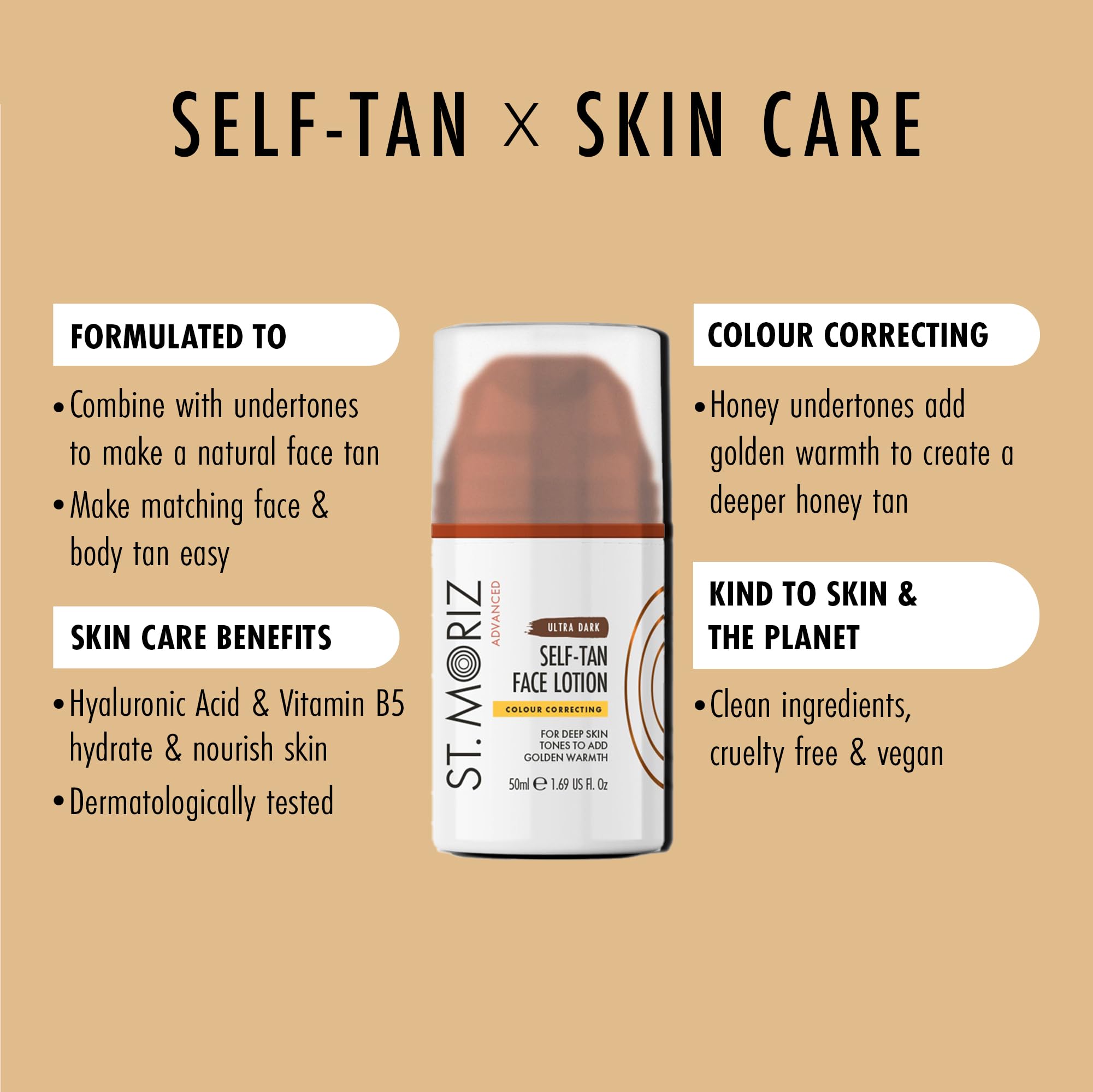 St Moriz Advanced Ultra Dark Colour Correcting Self Tan Face Lotion, Ultra-Dark Face Lotion, 50 ml (Pack of 1) - Image 2