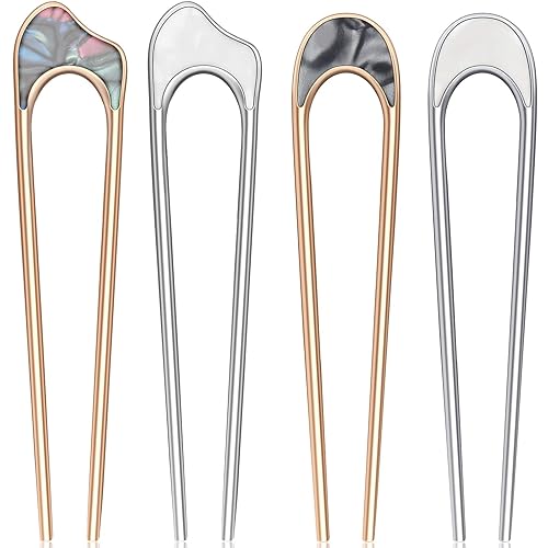4 piezas en forma de U en forma de U para el cabello, horquillas de metal vintage, palillos de pelo elegantes, palillos en forma de U para tocado en