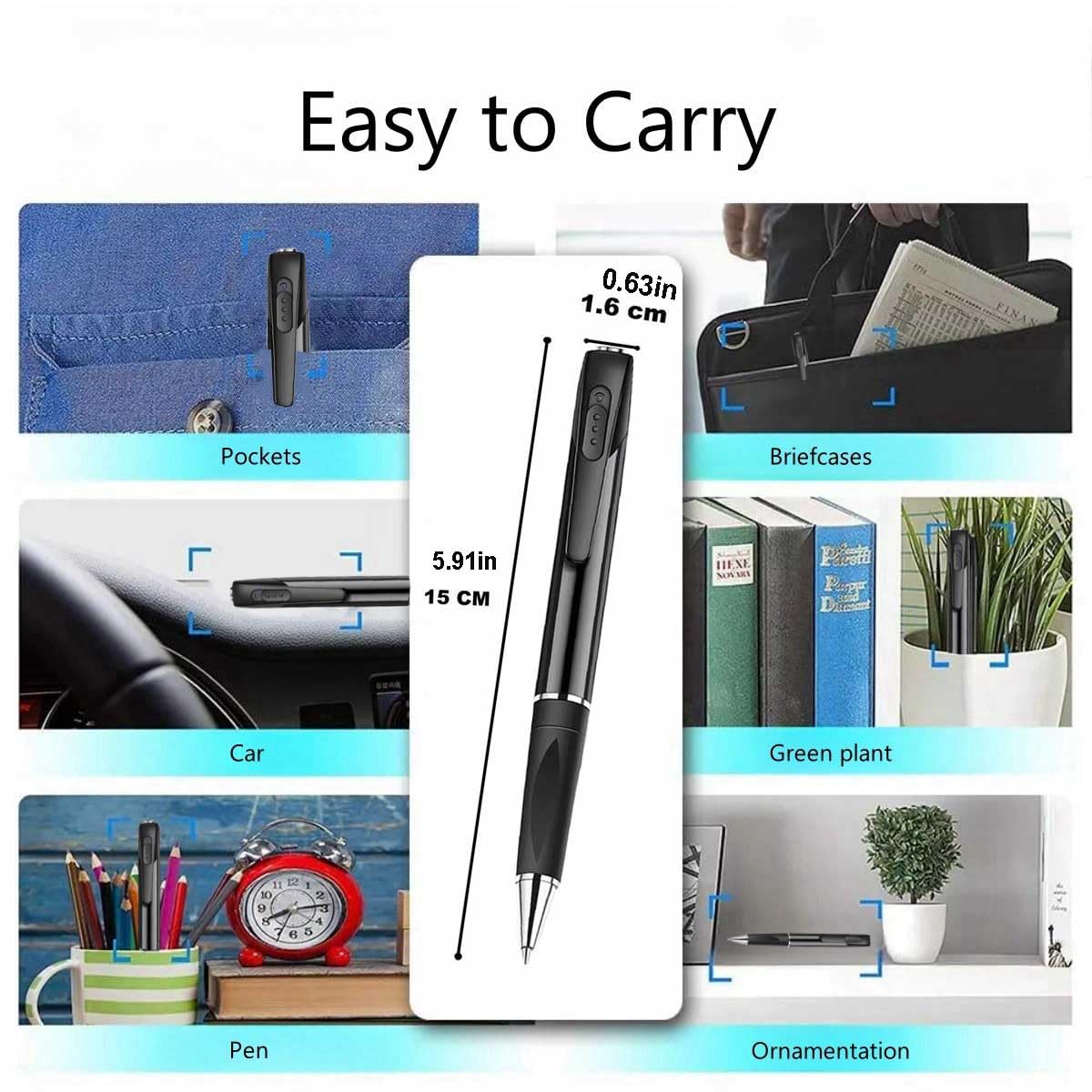 Caméra Portable Stylo 1080P Grand Angle 100° Enregistrement en Boucle Stockage Local