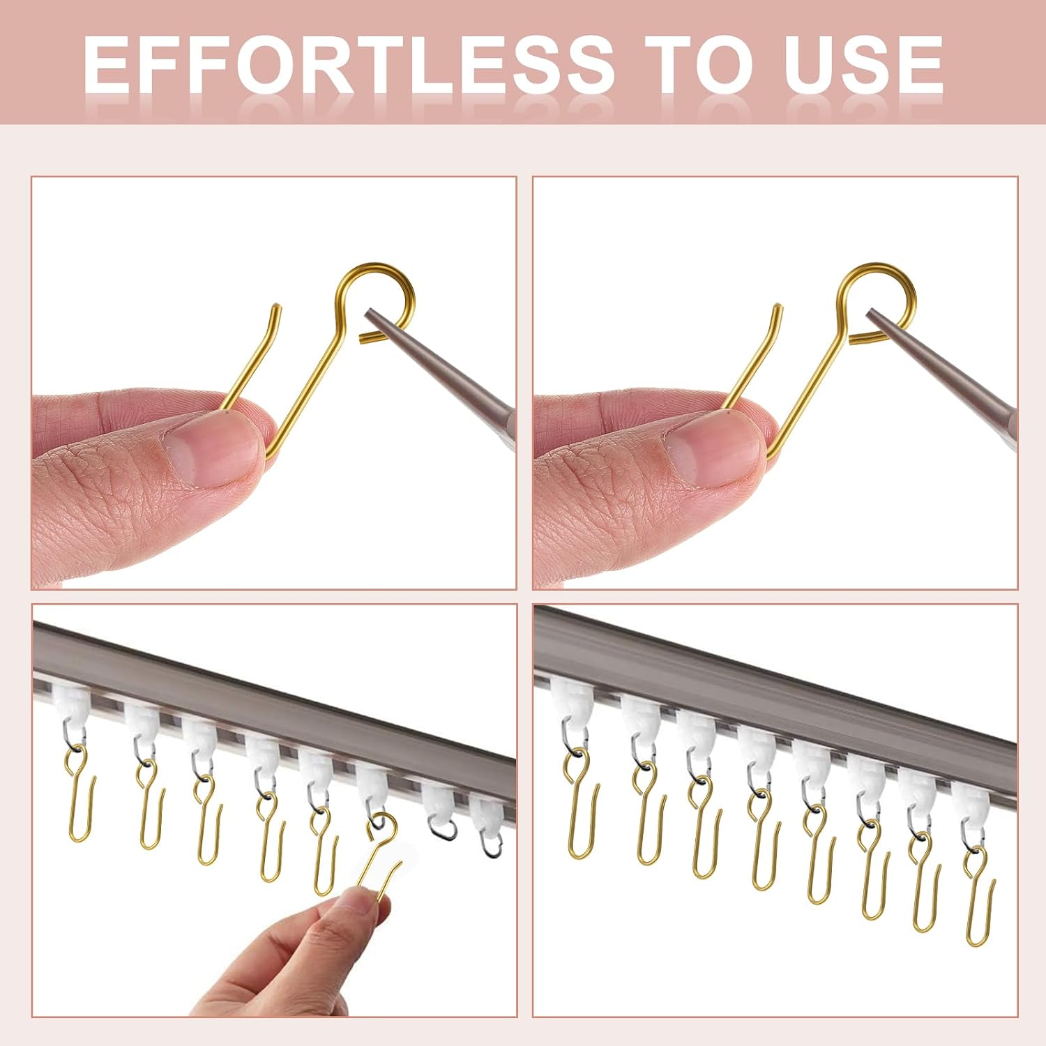 Jetec 120 Pcs Metal Curtain Track Hooks S Shaped for Drape,Gold | Ceiling Track Clips, Fits Rail Drapes, Smooth Glide Design, Sturdy Metal Build, Ideal Replacement Hooks for Window Treatments