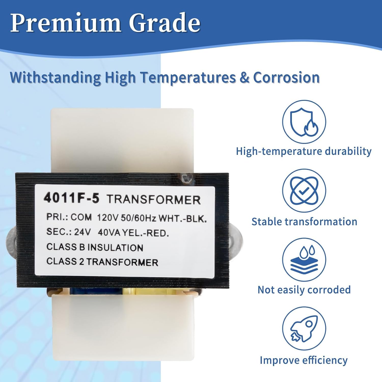 46-24124-06 HVAC Furnace Transformer 40VA 120/24V, Replaces BE161640GDD 29M7101 0037 G19 4011F-5, Compatible with R heem Furnace, Class 2 Control, Channel 2 Hole Mount