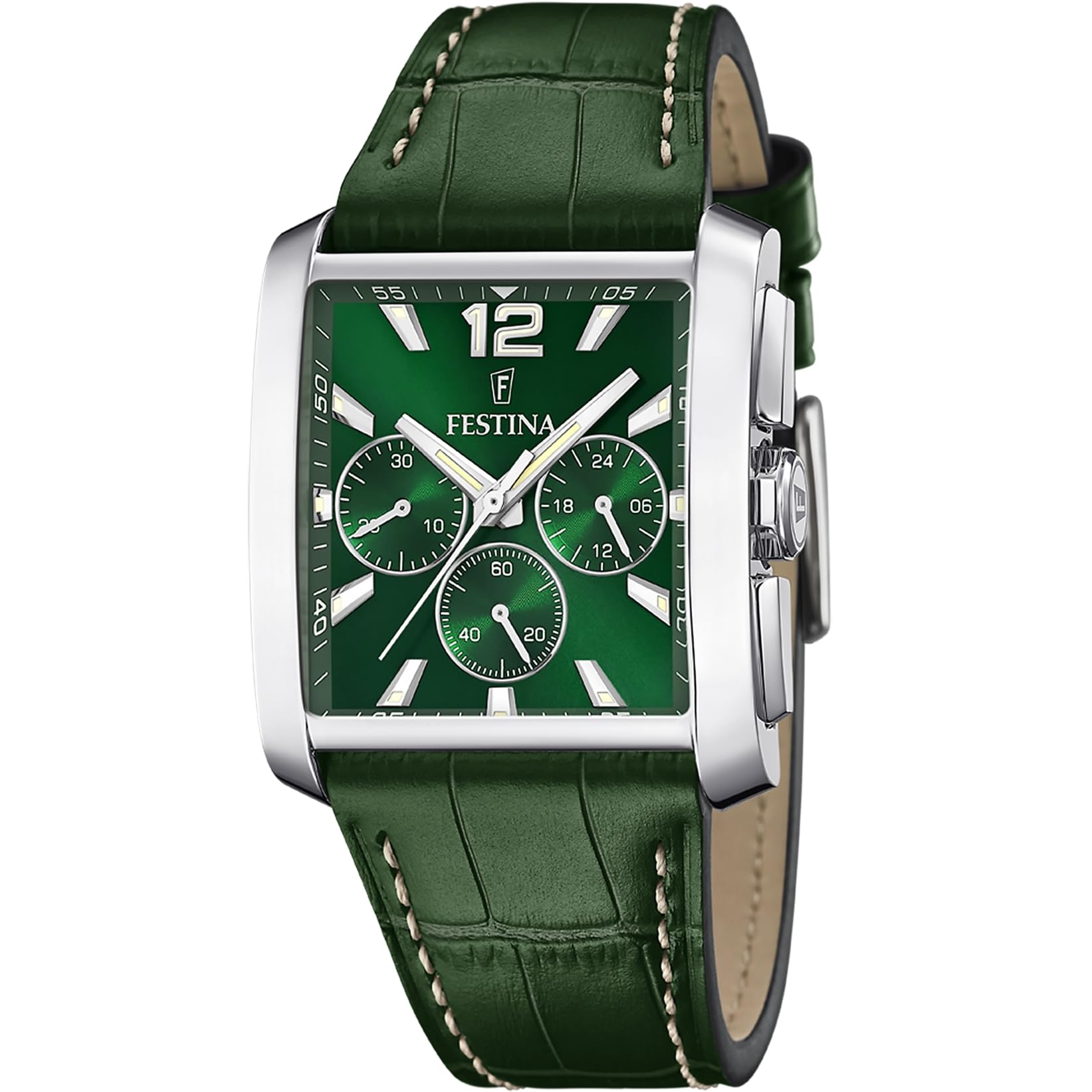 Festina Herren Uhr Analog mit Lederarmband - Quarzwerk - Chronograph - Mineralglas mit hoher Widerstandsfähigkeit - Wasserdicht bis 5 ATM - Elegant F20636 On The Square