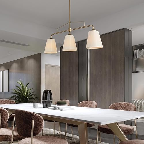 Miniatura 2 de Uolfin Candelabros para comedor, lámpara lineal dorada con tela blanca moderna isla de cocina luz para sala de estar, entrada, pasillo