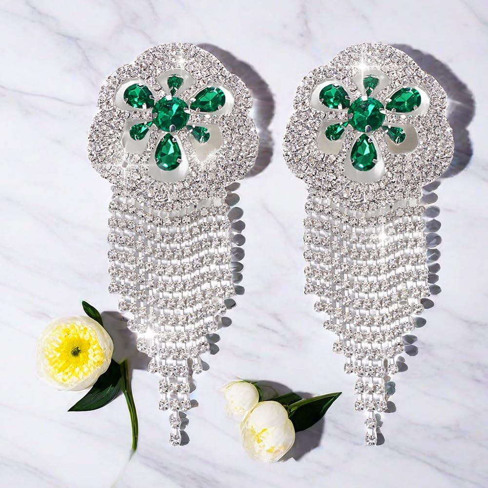2 Pcs Sexy Nipple Stickers Rhinestone Crystal Nipple Cover Jewelry Breast Pasties Tassels Reusable Breast Cover For Women Girl Silver image 3