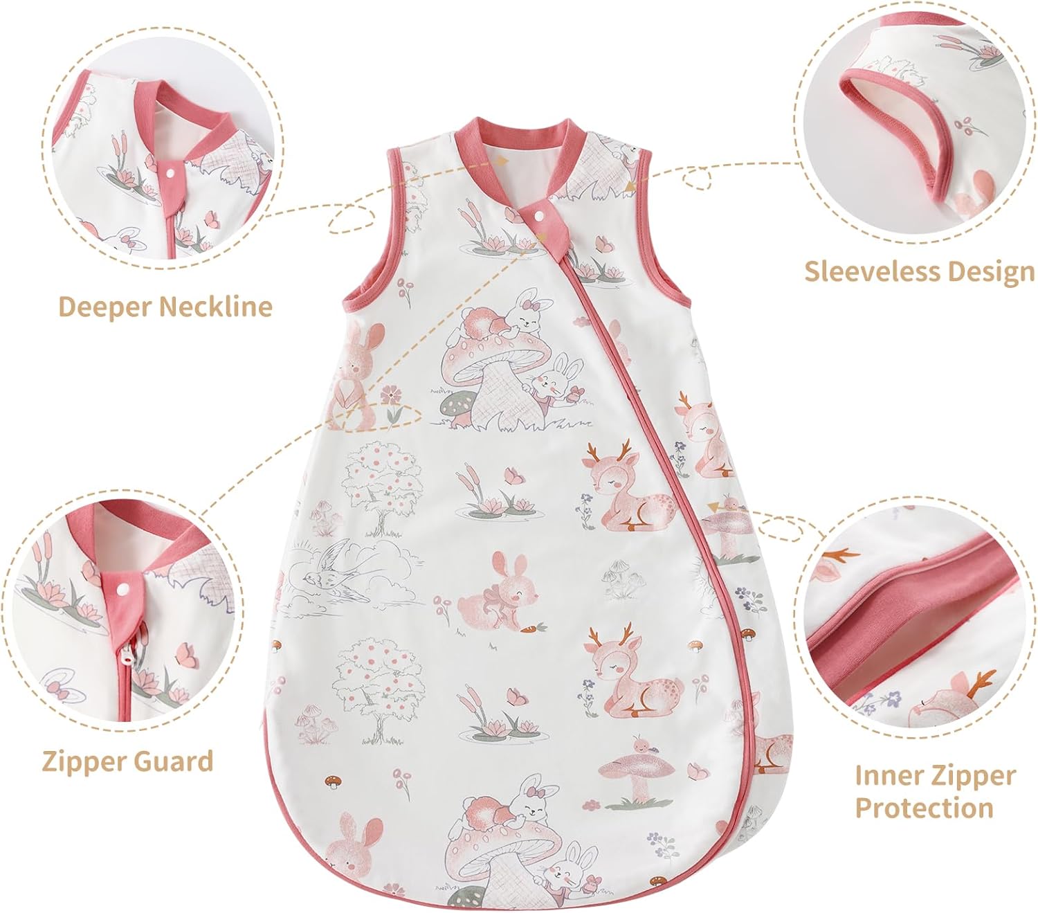 Baby Sleep Sack, 1.0 Tog Organic Cotton Sleeveless Sleeping Sack for Babies, 2-Way Zipper Toddler Wearable Blanket - Image 5