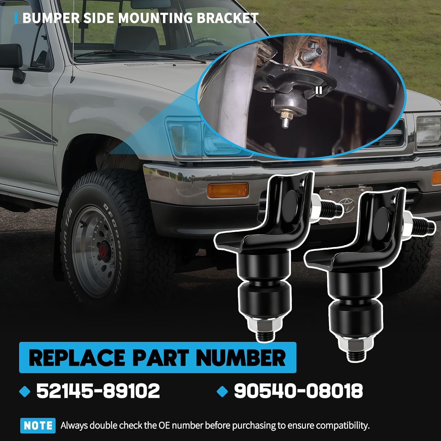 52145-89102 2Pcs Front Bumper Side Mounting Bracket Support Kit Compatible with Toyota Pickup 1989-1995 4Runner 1990-1995 T100 1993-1998 Replace 5214589102 90540-08018 90179-08063