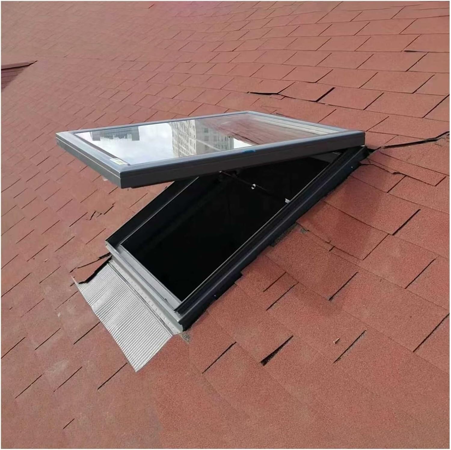 VUIKLCty Attic Roof Hatch, Double-layer Tempered Glass, Basement/sunroom/rainproof Exit Window Manhole Cover(94 * 94cm)
