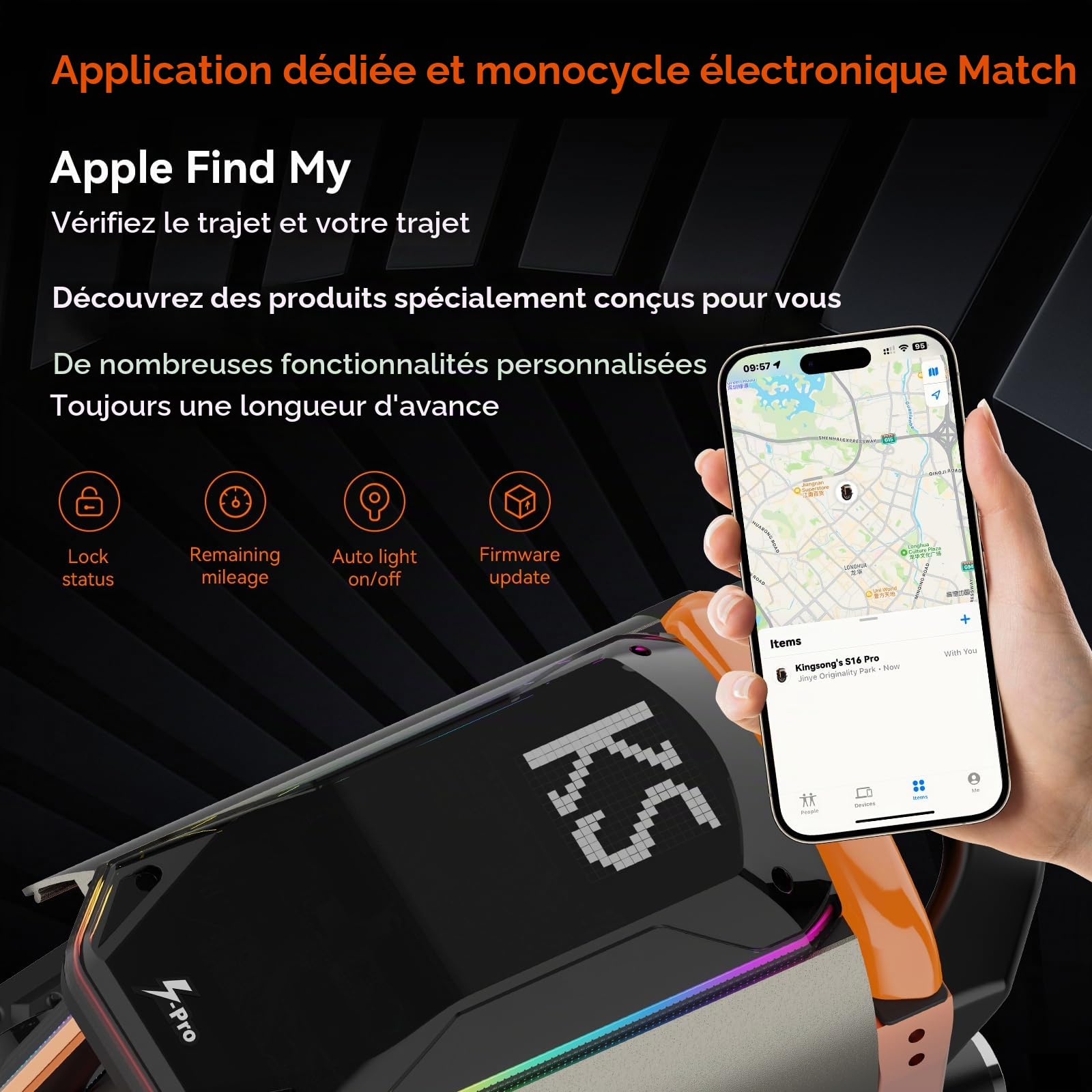 KINGSONG S16 Pro EUC Gyroroue Électrique 3000W, 1480Wh Batterie, 120 km Autonomie, Monoroue Tout-Terrain Haute Performance pour Adultes