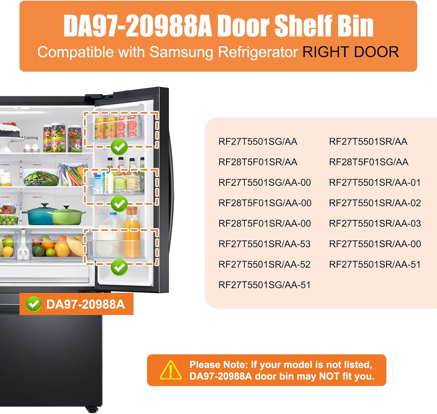 UPGRADED DA97-20988A DA63-09779A Refrigerator Door Shelf Bin Right Compatible with Samsung Refrigerator Door Shelf Replacement Parts RF28T5F01SR RF27T5501SR RF27T5501SG RF28T5F01SG Door Shelf