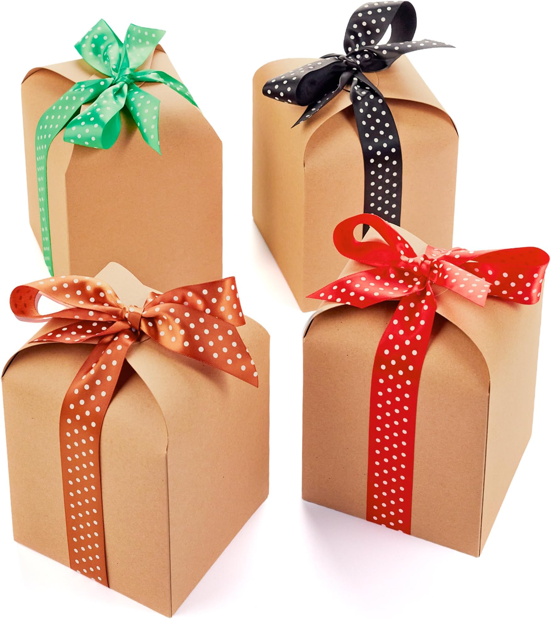 Brown Kraft Cookie Boxes with Lids & Ribbons (20 Pack) 6x5x5 Tall Square Gift Boxes for Mugs, Small Presents, Candles, Baked Goods, Candy, Fudge, Christmas, Decorative Food Packaging, Bulk, Empty