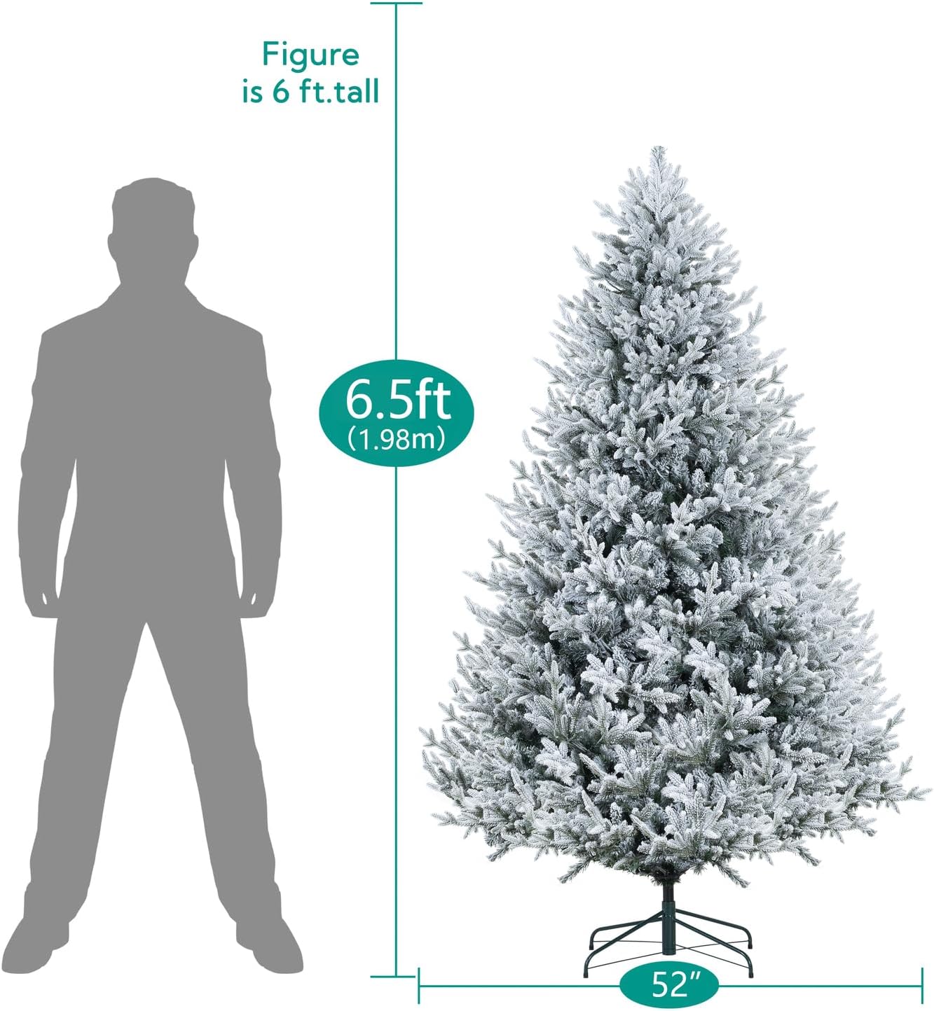 HomeStock Ginebra Snow Flocked Christmas Tree Prelit, Realistic Snowy Frosted Christmas Tree with Lights by Naomi Home 6.5ft/Snow Flocked