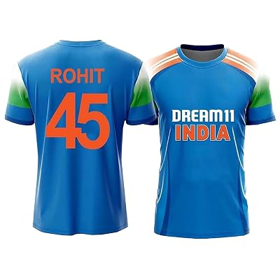 Sports Cricket Rohit Sharma 45 India Jersey ODI 2025/26(Kid's, Boy's & Men's) (12_13 Years, Multicolor)