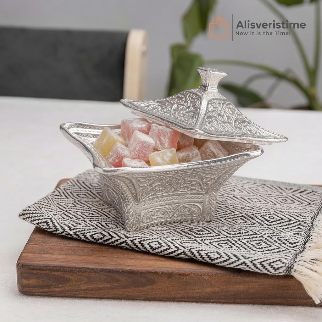 Alisveristime Big Square Zinc Alloy Sugar Bowl with Lid (Silver) image 5