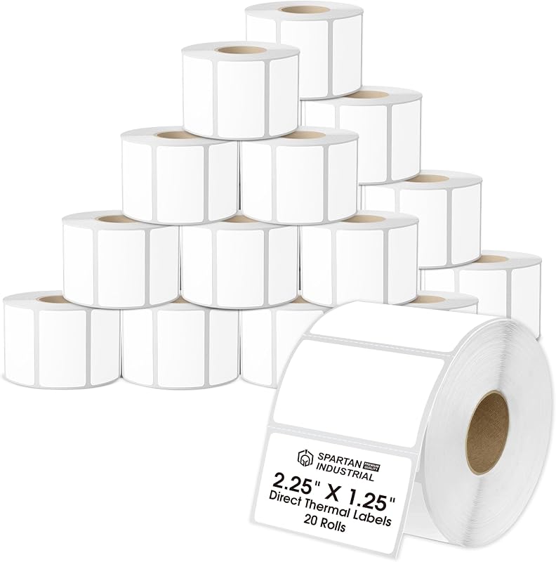 Spartan Industrial - 2.25" X 1.25" Direct Thermal Labels (20000 Count, 20 Rolls) - UPC Barcode Stickers, Shipping Labels, FNSKU SKU Stickers - Compatible with Zebra and Rollo Printers