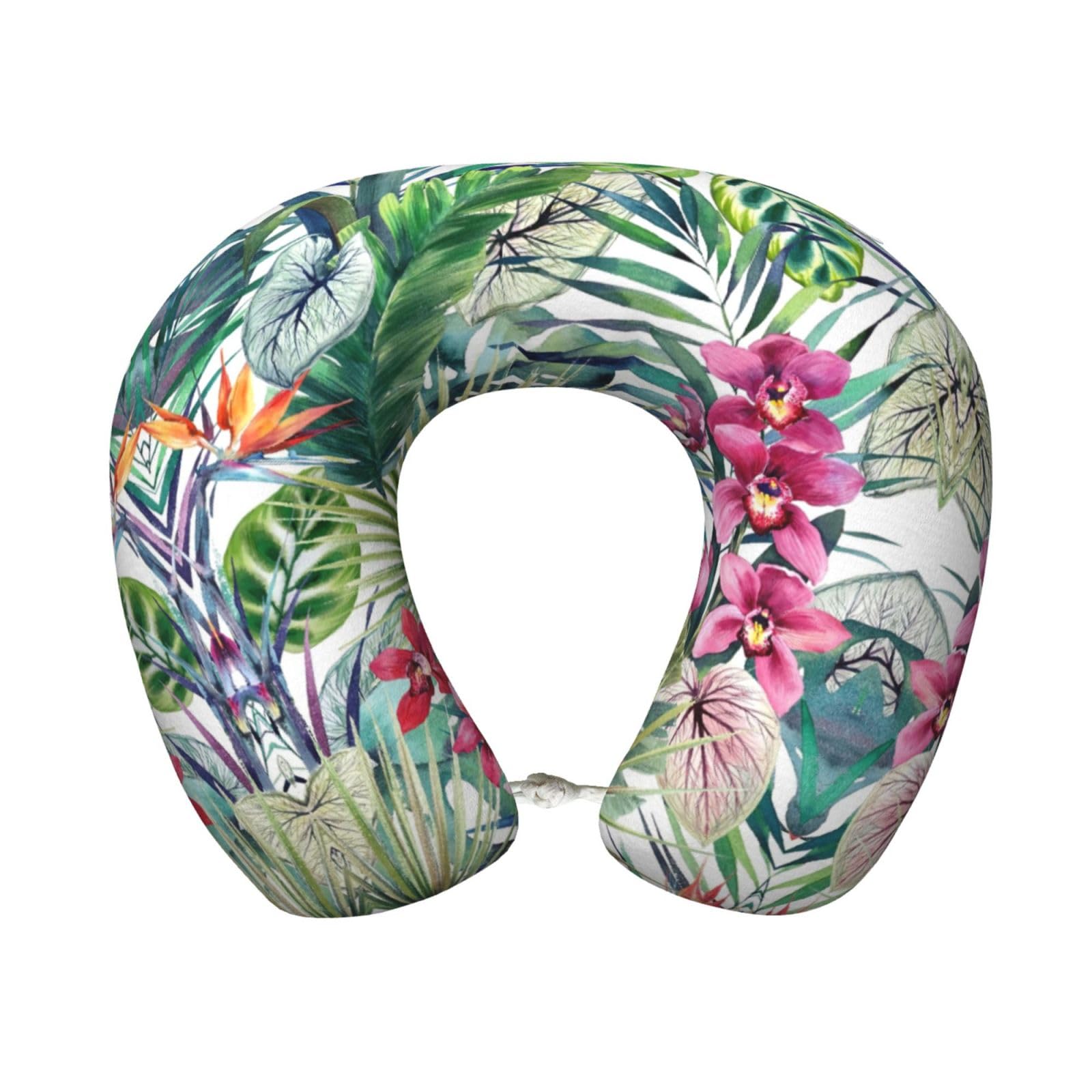 peiyeety Tropical Plants Print Custom U-Shaped Pillow,Memory Foam Cervical Neck Travel Pillow,for Home,Camping,Travelling