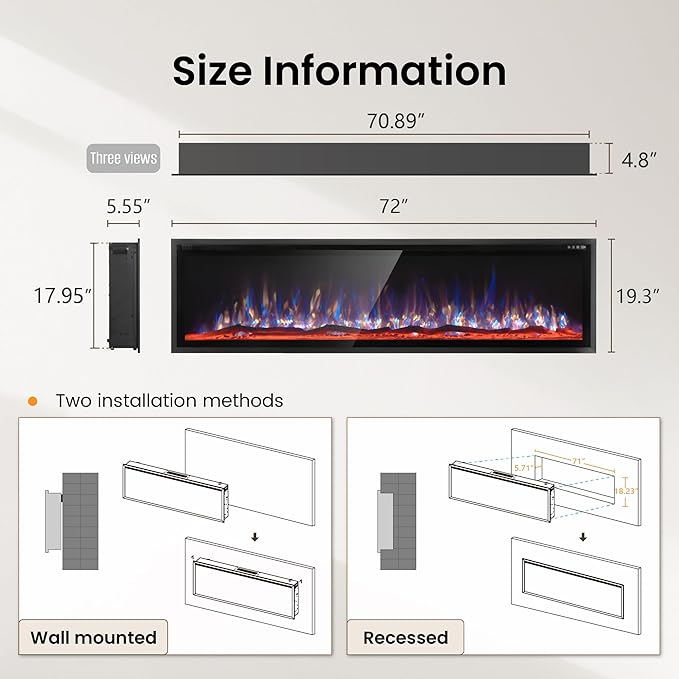 Chimenea Eléctrica PHI VILLA 72" Empotrable 1500W con Control Remoto miniatura 3