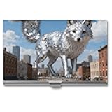 FekiLoot Silver Fox Street View Business Card Holder for Men And Women Professional Slim Business Card Case Pocket Size Aluminum Alloy Metal Case for Business Cards, Fits 15-20 Cards