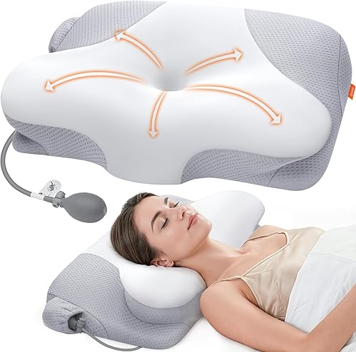 Inflatable Cervical Neck Pillow for Sleeping with Adjustable Support, Ergonomic Contour Memory Foam Pillow, Neck Support Pillow for Back, Side &
