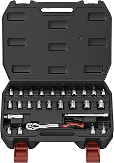 BUILDSKILL 1/4 inch socket set | 26 piece - heavy duty CR-V material | 4" extension bar | bits | quick release reversible ... Price In India