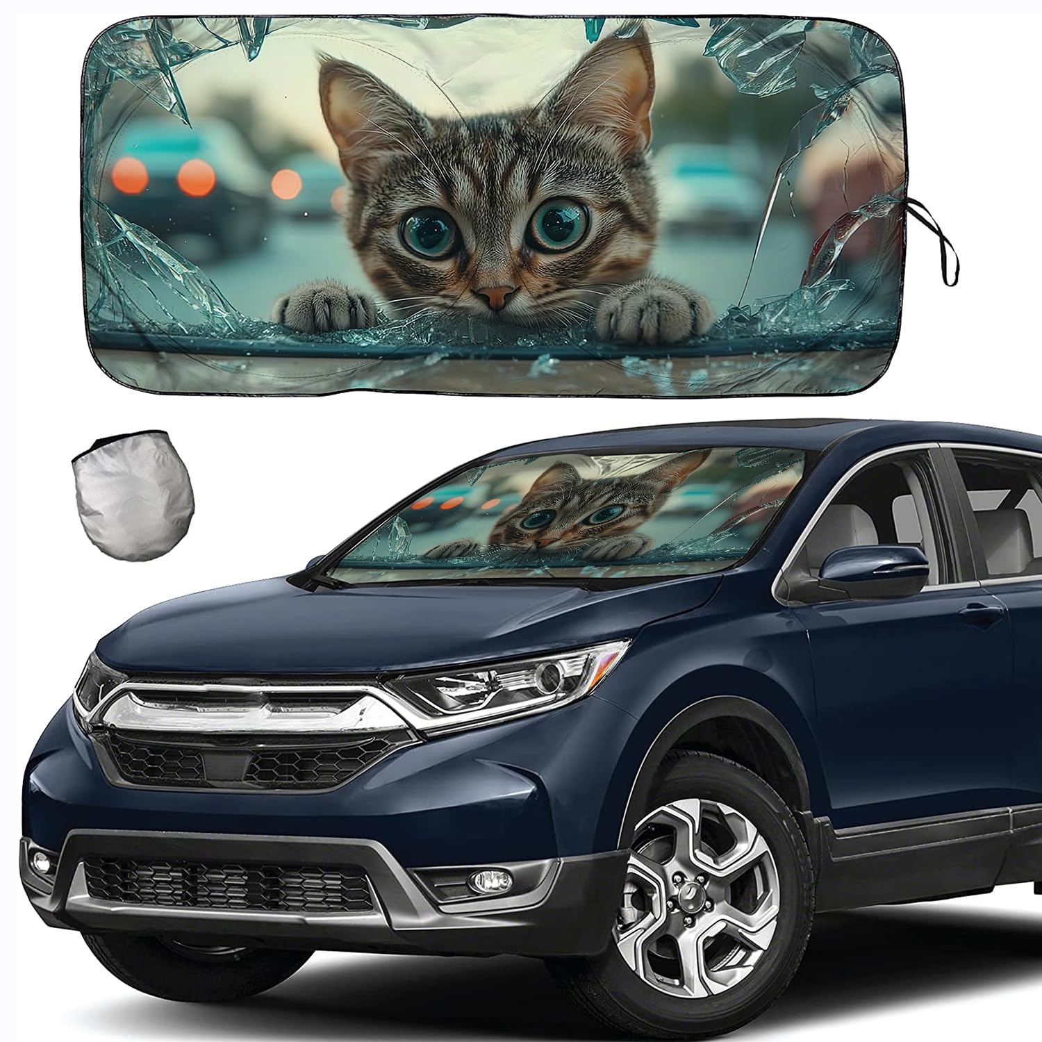 Photo 1 of [2026 Upgrade] TDCQQGQQ Windshield Sunshade for Cars - Cute Cat Design, Universal Fit for(46-64” x 34”), UV Protection, Heat Reduction, Fits Most Vehicles, Durable Foldable Design,63 L x 34" W