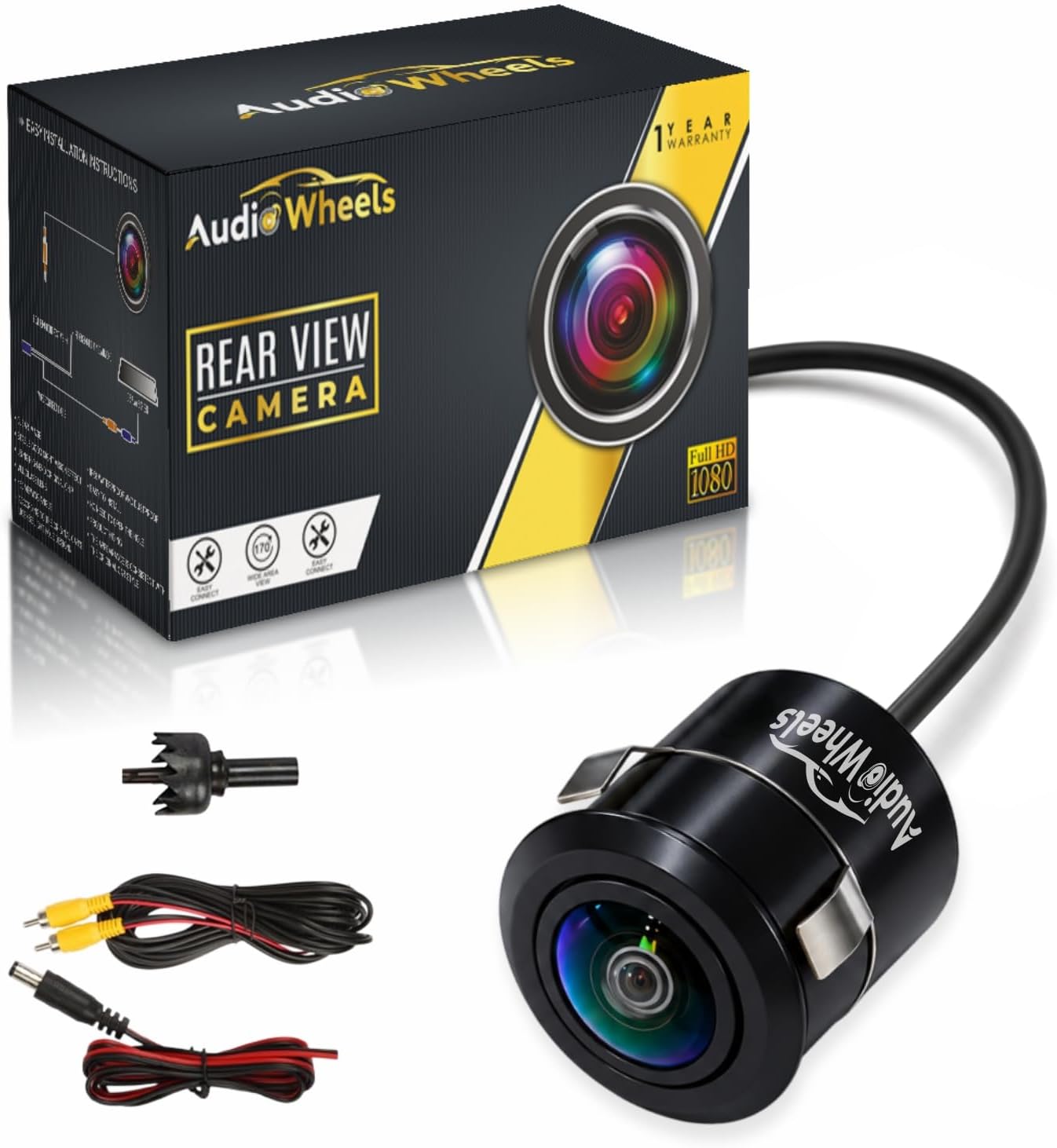 Fisheye Lens AHD 1080P Car Reverse Camera | Backup Camera with AHD/CVBS Switch Functionality - 170° Wide Angle, Night Vision - Compatible with Car Android Monitors | 1-Year Warranty