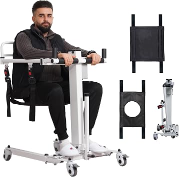 seveni Electric Patient Lift Transfer Chair, Portable Patient Lift for Home, Foldable Wheelchair Lift for Car, Wheelchair to Car Transfer Devices with 2 Seat Cushion