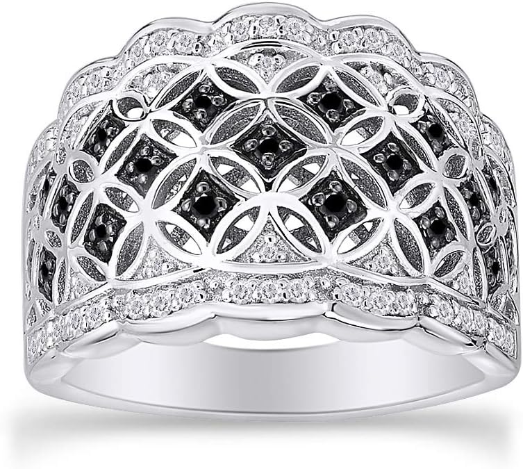 1/3 Carat Filigree Ring Natural Black & White Diamond In 14K Gold Over Sterling Silver (0.33 Cttw, I2-I3 Clarity)