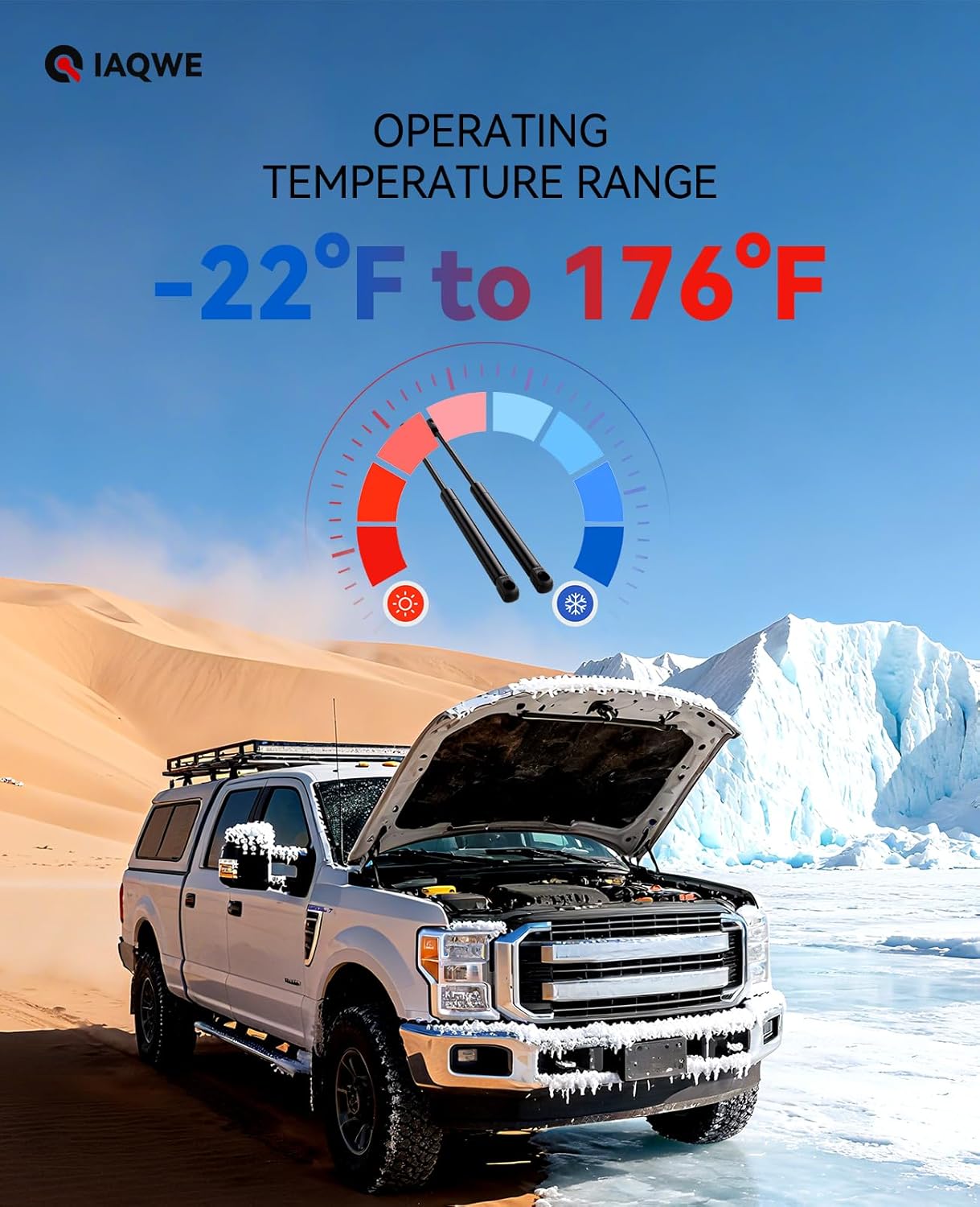IAQWE Hood Struts for Ford F-250 F-350 2017-2022 & F-450 F-550 2017-2018 (Super Duty), 965360 Front Bonnet Lift Support Shocks Fits Extended/Crew Cab Pickup 2/4-Door Engine Cover, 2 Pcs