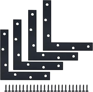 Alise Flat L Brackets for Wood,Black Flat Corner Brace Corner Brackets for Wood Frame Tables Chairs Sofas Beds Cabinets Doors and Windows,6x6 Inch Stainless Steel Mending Plates,Pack of 4