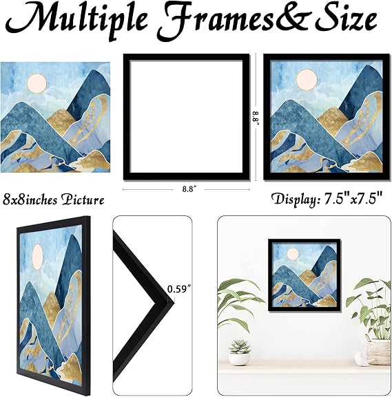 Black 8x8 Picture Frame, Lightweight Sturdy Gallery Wall Decor
