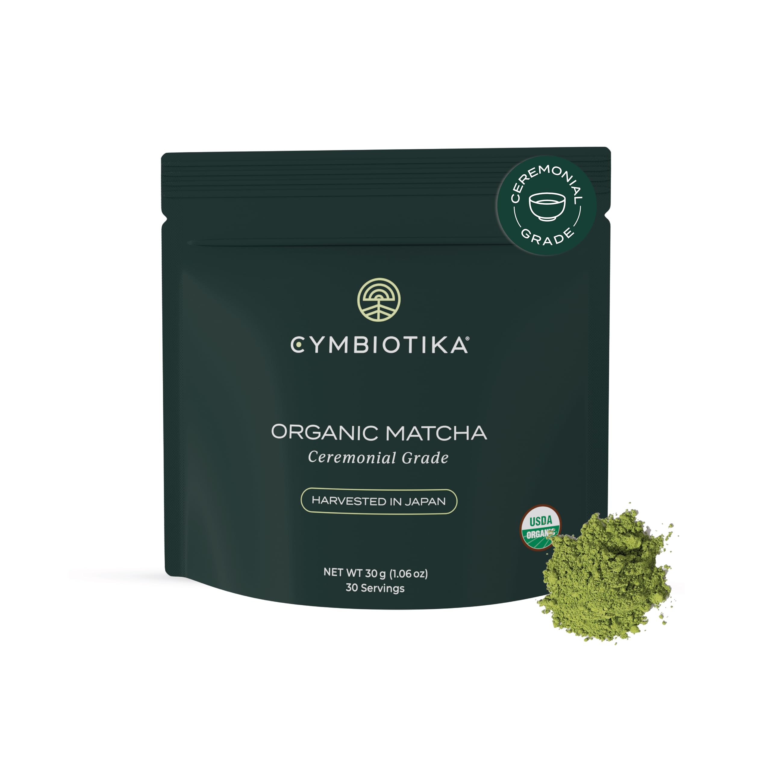 CYMBIOTIKA Ceremoinal Grade Japanese Matcha Green Tea Powder, Organic, Gluten Free & Vegan Authentic Matcha Mix for Natural Energy Antioxidants, Focus, Anti Aging & Metabolism Support, 30 Servings