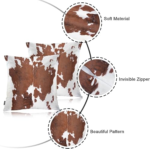 Miniatura 7 de Swono Juego de 2 fundas de almohada decorativas de piel de vaca de 18 x 18 pulgadas, fundas de almohada estándar de piel de vaca, color marrón y