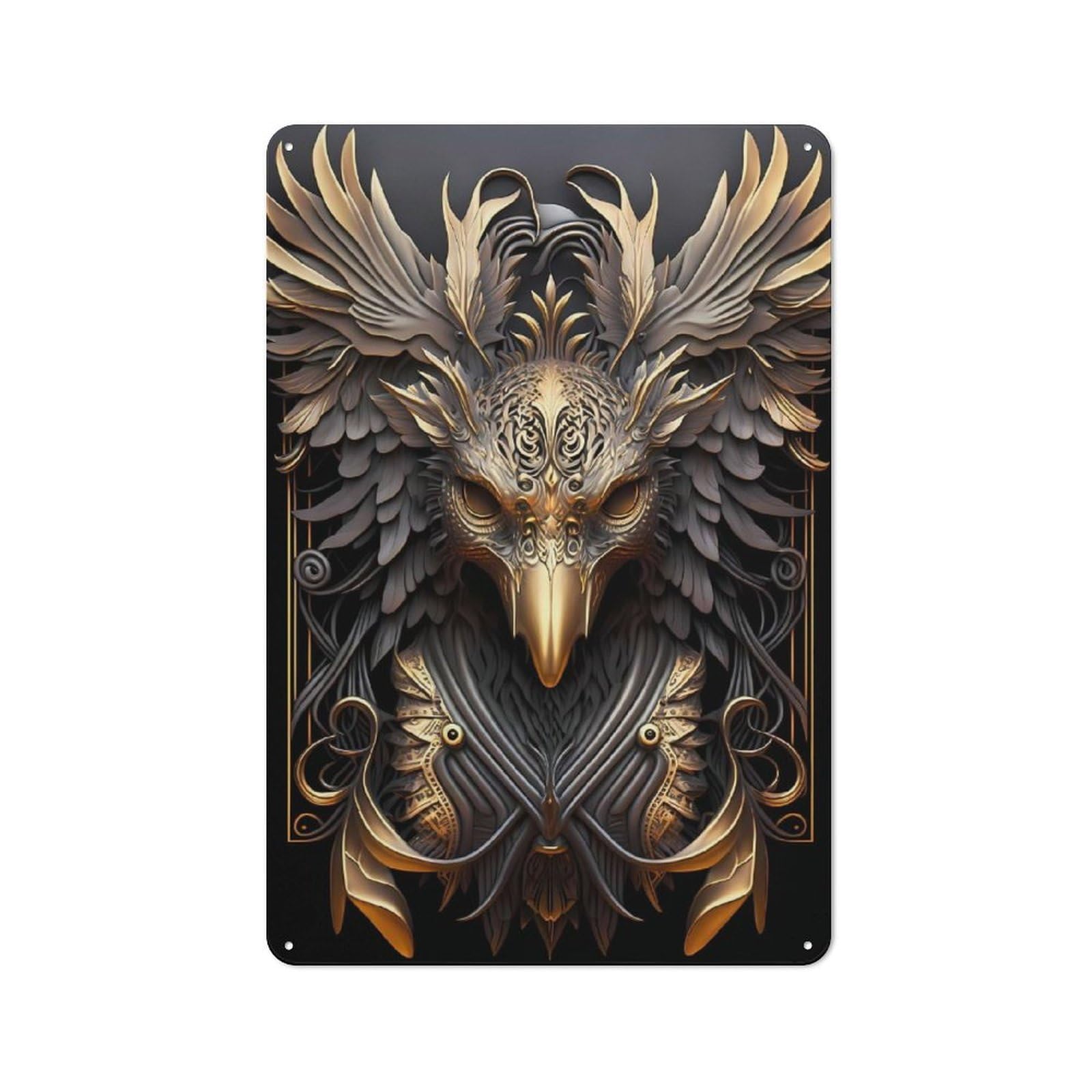 Junmoney Golden Phoenix God Tin Wall Plaque 30X20cm With For Kitchen Or Home Bar, Suited To Kitchen Decor Lovers