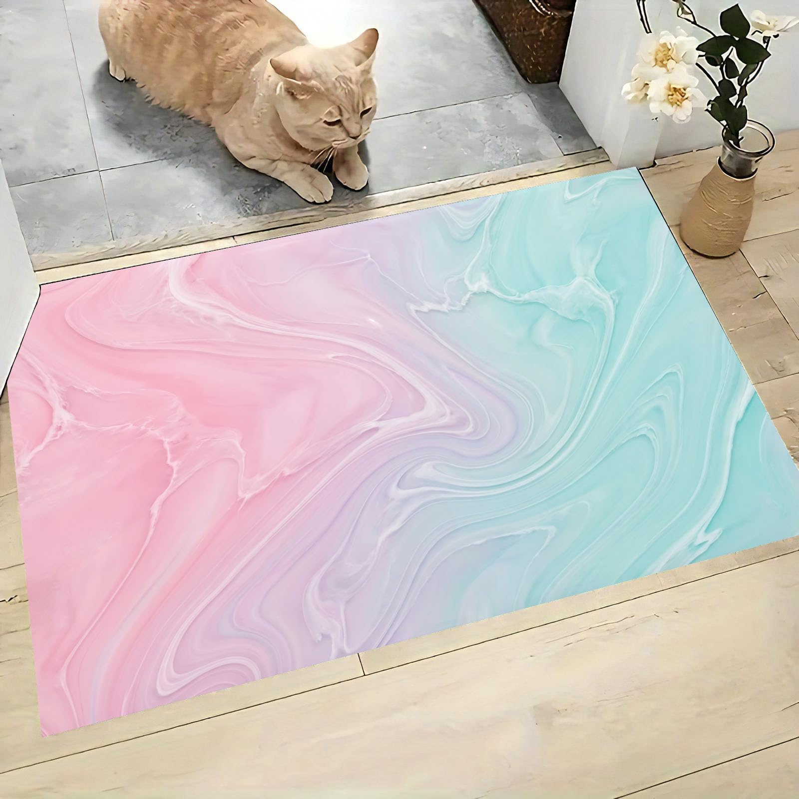 Paillasson d'entrée ultra-fin rose lavable pour cuisine et couloir