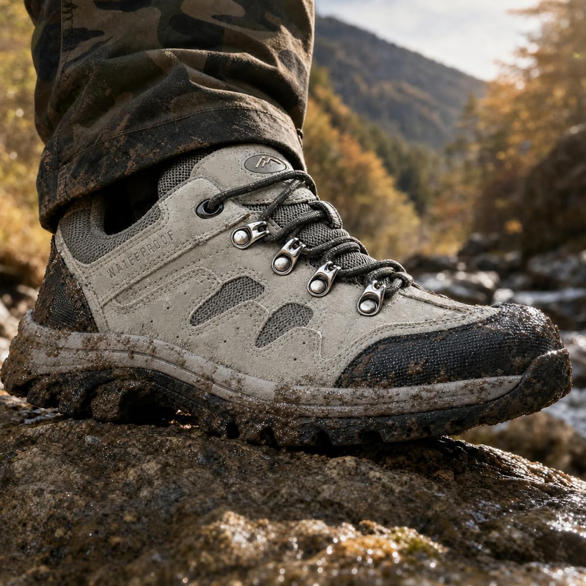 CC-Los Men’s Waterproof Hiking Shoes - Suede Leather Lightweight Breathable Outdoor Trekking